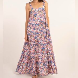 FRNCH Paris (S) Amira Dress: Floral Print Maxi with Adjustable Bow Straps- Flowy